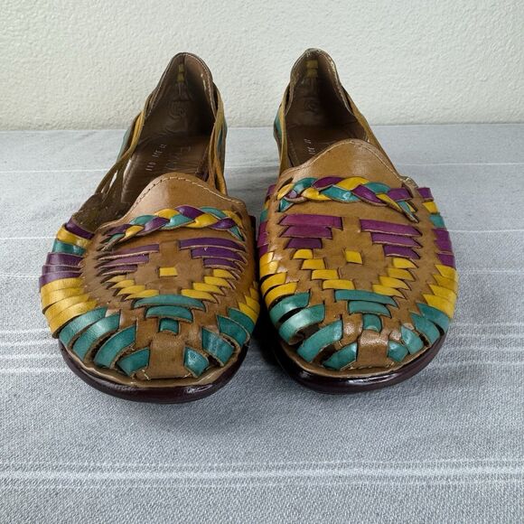 Fernanda Roy’s Leather Huaraches Mexican Woven Sandals Wedge Heel Tan Multi 10 - Picture 6 of 11